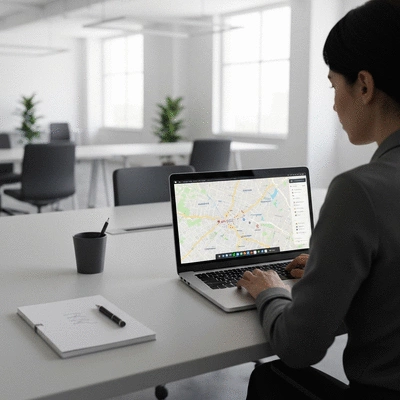 Personne utilisant un ordinateur portable pour une analyse concurrentielle SEO locale pour une entreprise &agrave; Avignon