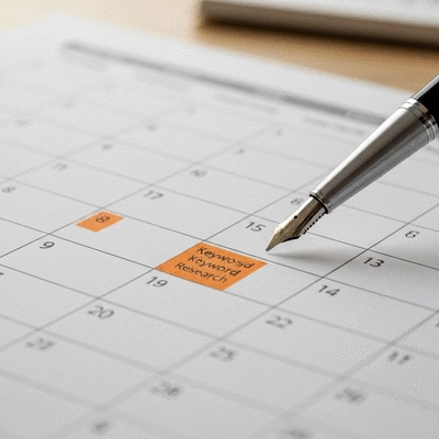 Calendar with strategic SEO tasks highlighted