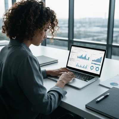 SEO consultant analyzing data on a laptop