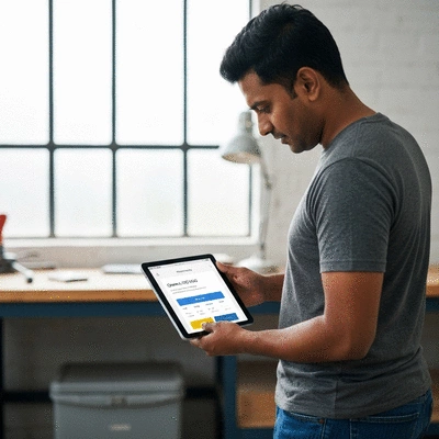 Artisan using a tablet to manage online business listings