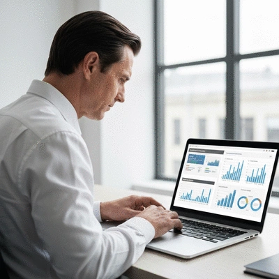 Business owner reviewing local SEO strategy on a laptop