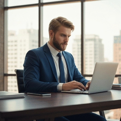 Expert SEO travaillant sur un ordinateur portable