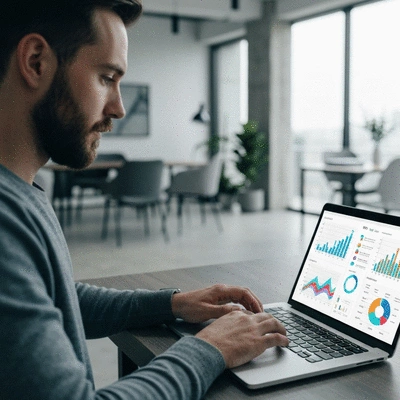Person using a laptop to analyze SEO data