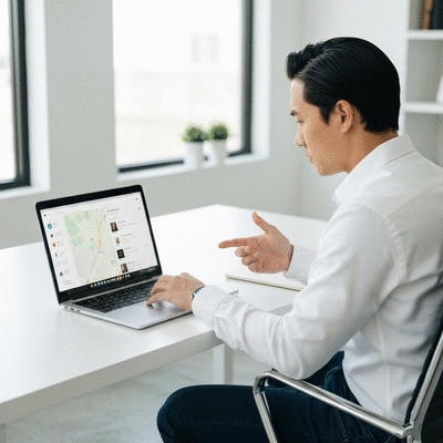 Person using a laptop to research local SEO