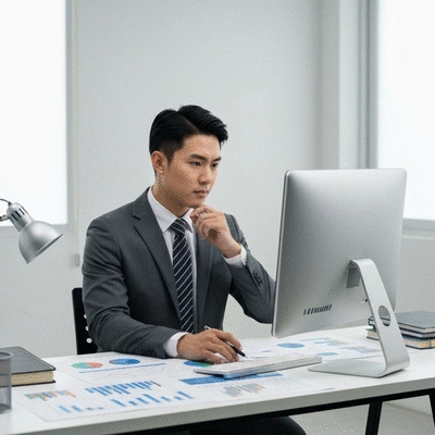 Personne travaillant sur une strat&eacute;gie SEO avec des graphiques de croissance