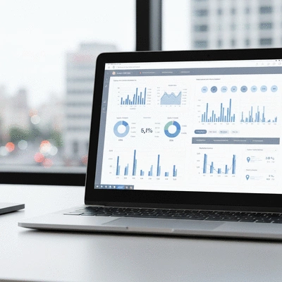 Rapport d'audit SEO local sur un &eacute;cran d'ordinateur portable, montrant des graphiques et des statistiques