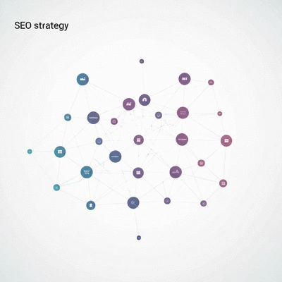 Abstract representation of SEO strategy with client reviews and backlinks forming a strong network