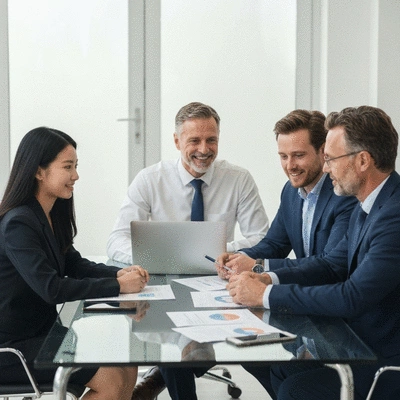 Personnes collaborant autour d'une table avec des documents et un ordinateur portable, symbolisant la confiance et la communication